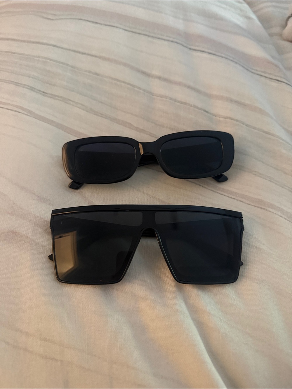 Trendy Black Rectangular & Shield Sunglasses - Set of 2